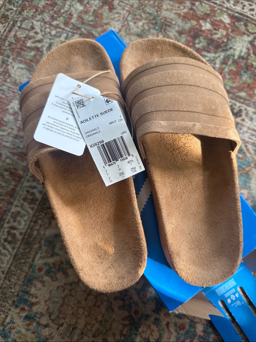 adidas Adilette Suede Slide Sandals - Brown